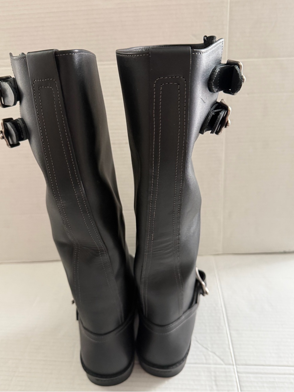 Coach Daria Moto Boot Black Leather Buckle Biker Knee High Size 7.5 NEW - Picture 4 of 9